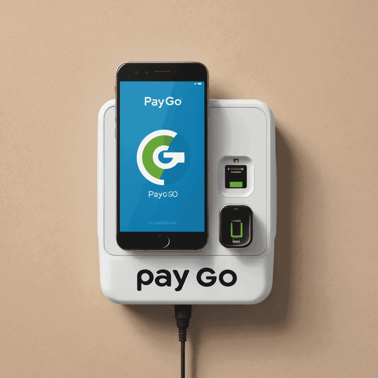 Logo de Pay-and-Go représentant un téléphone mobile avec un symbole de recharge