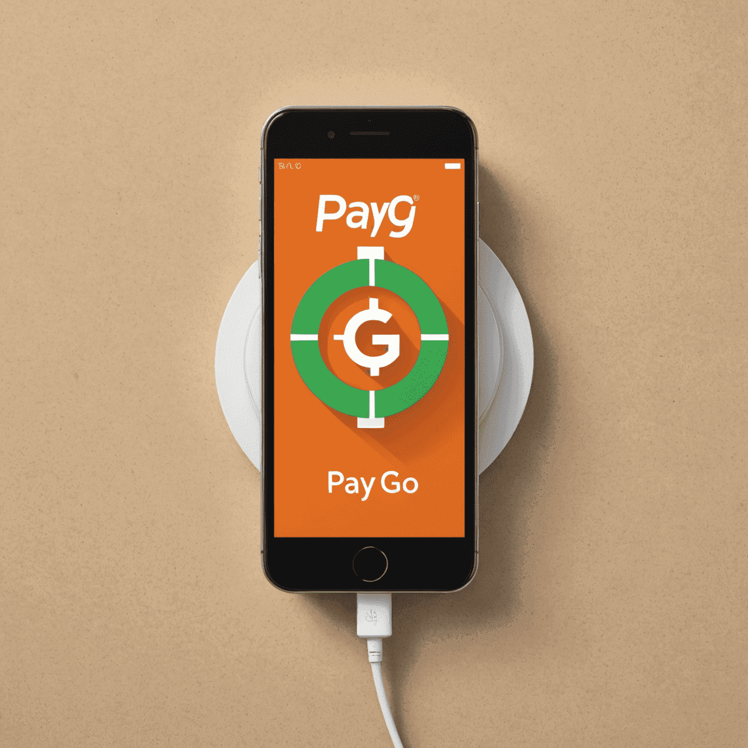 Logo de Pay-and-Go représentant un téléphone mobile avec un symbole de recharge