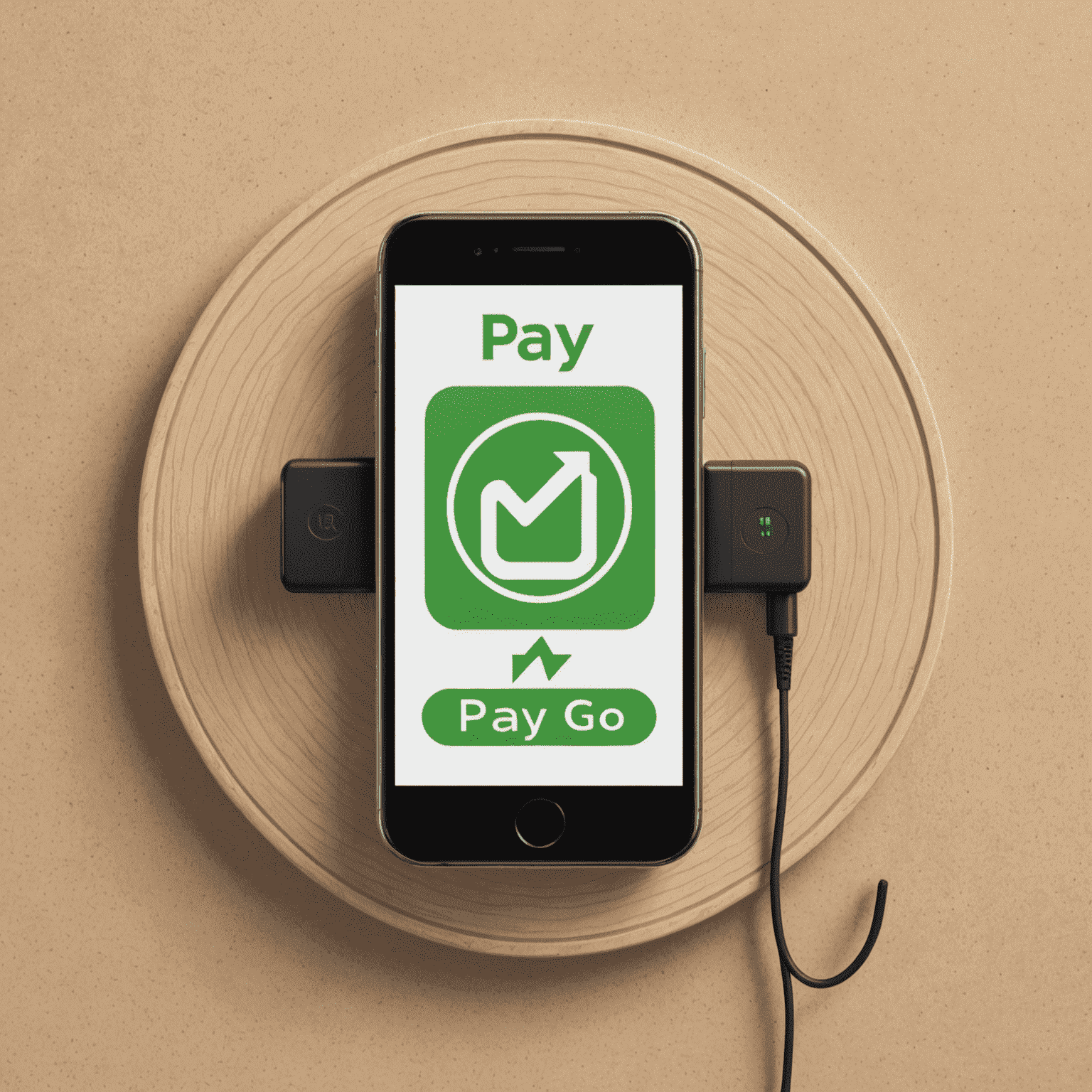 Logo de Pay-and-Go représentant un téléphone mobile avec un symbole de recharge