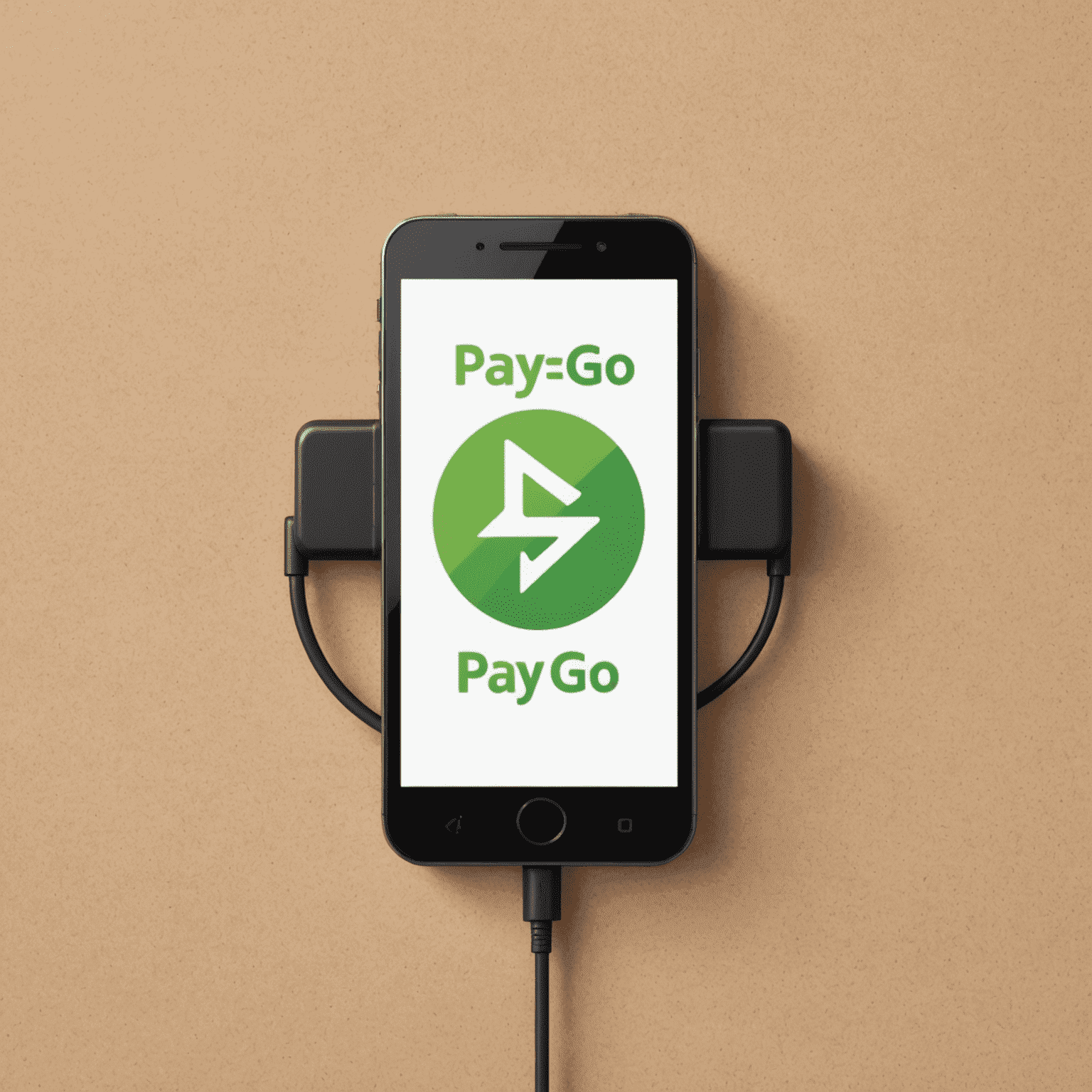 Logo de Pay-and-Go représentant un téléphone mobile avec un symbole de recharge