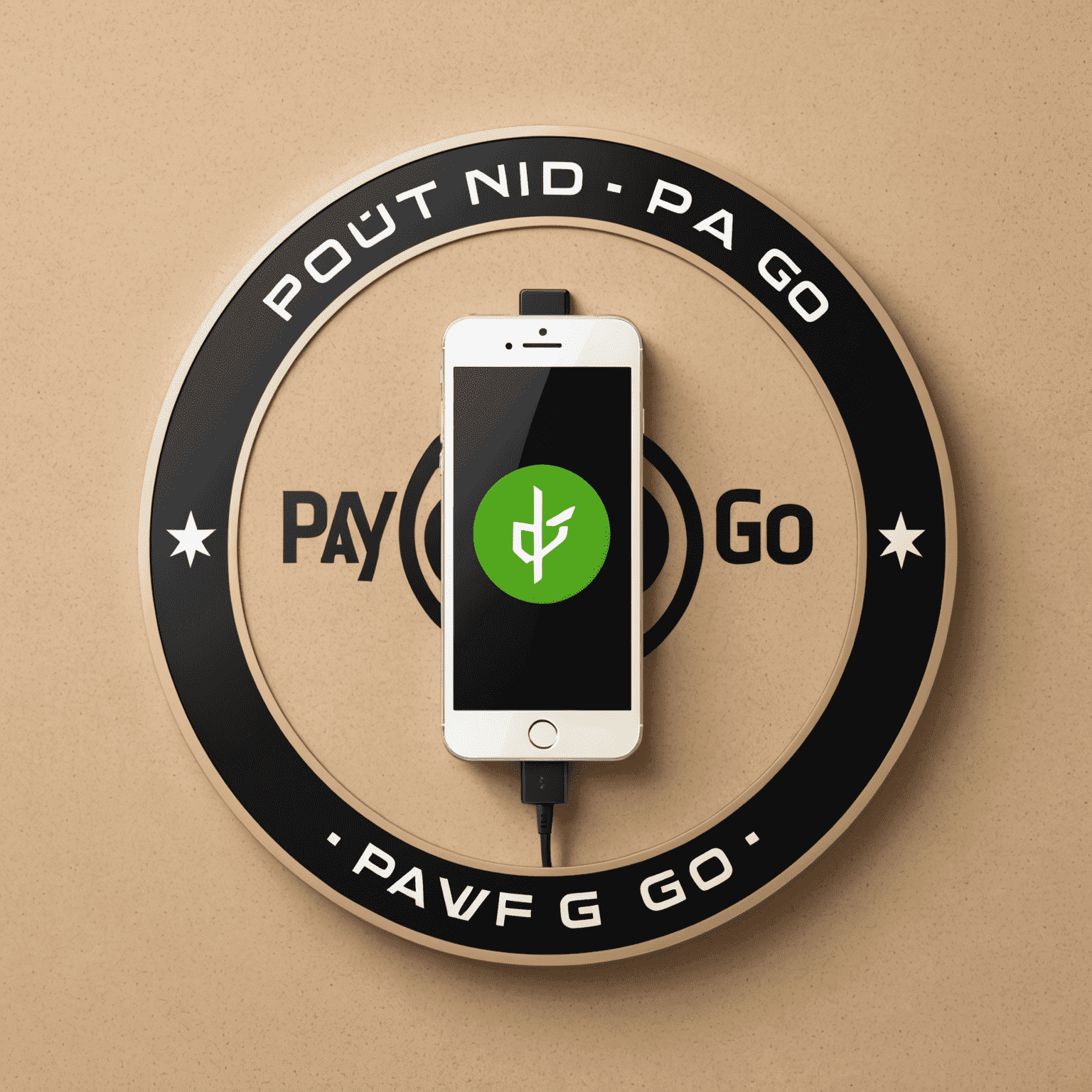 Logo de Pay-and-Go représentant un téléphone mobile avec un symbole de recharge