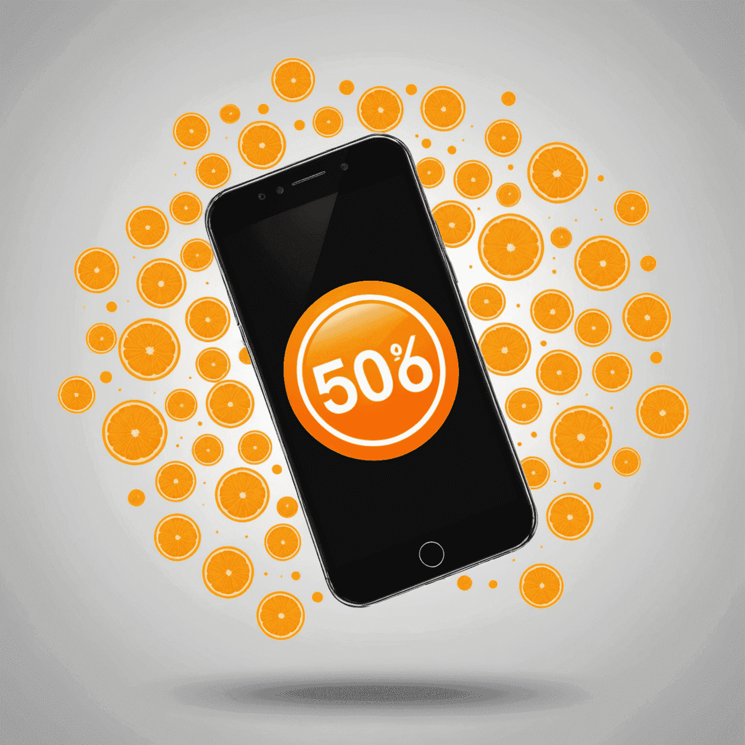 Promotion Orange montrant un smartphone avec le logo Orange et des symboles de pourcentage pour illustrer les bonus