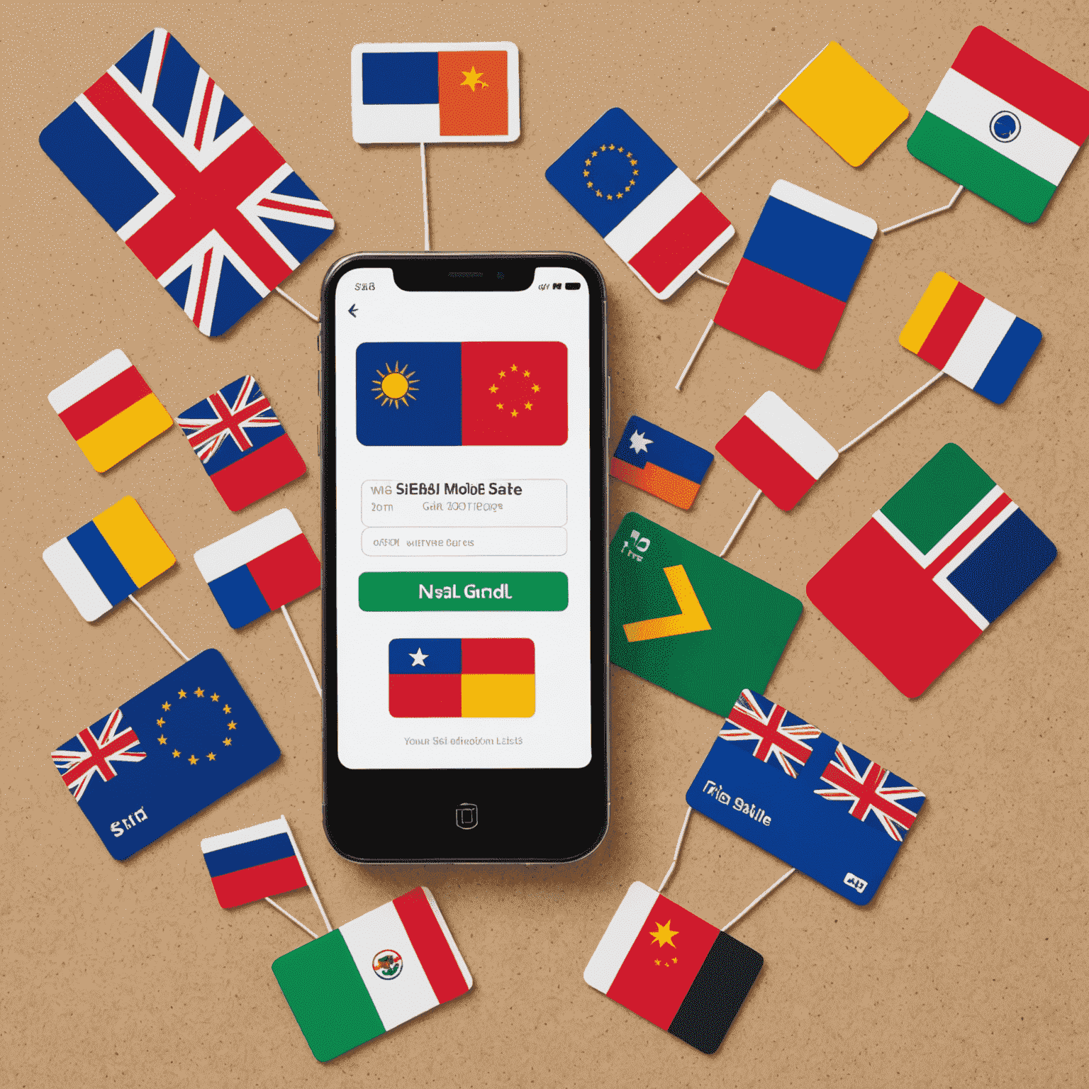 Visuel de la promotion Free Mobile avec une carte SIM et des drapeaux internationaux pour symboliser les appels à l'étranger